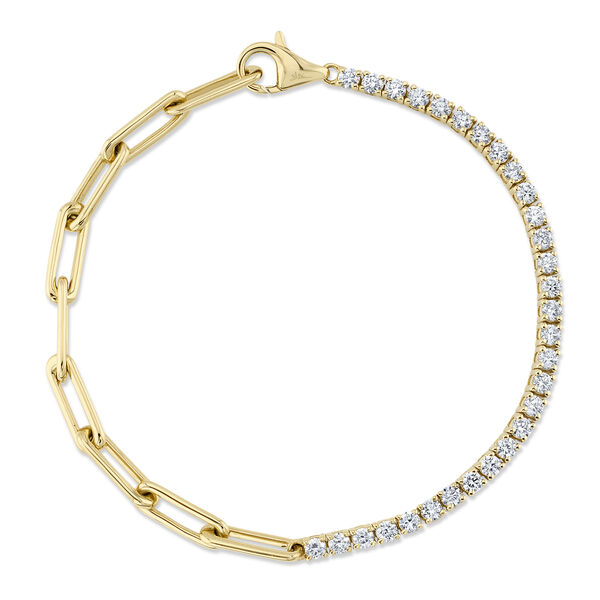 Kate Yellow Gold and Diamond Paper Clip Link Bracelet